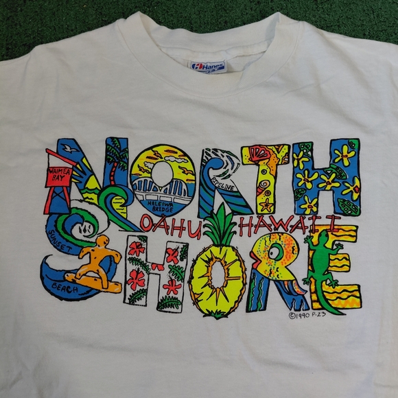 VINTAGE 1990 Oahu Hawaii North Shore T Shirt Size Large - Picture 2 of 6